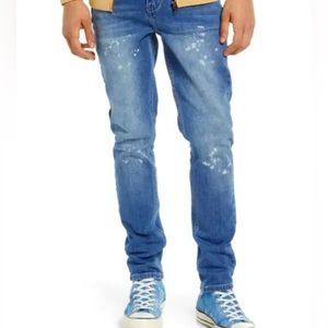 BP skinny indigo paint splatter jeans